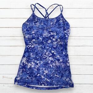 Ivivva By‎ Lululemon Girls Blue Floral Athletic Tank Top Racerback Size 12